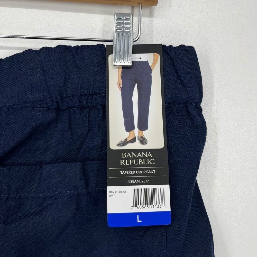 Banana Republic Womens Tapered Crop Pant Navy Blue Linen Blend Large 1868296 NWT
